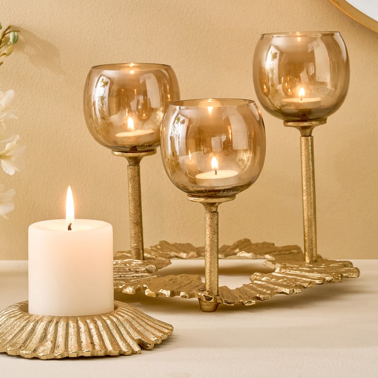 Moksha Brew Starbust Glass and Aluminium Multi Candle Holder