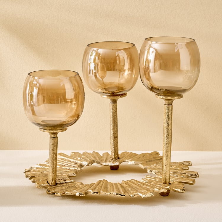 Moksha Brew Starbust Glass and Aluminium Multi Candle Holder