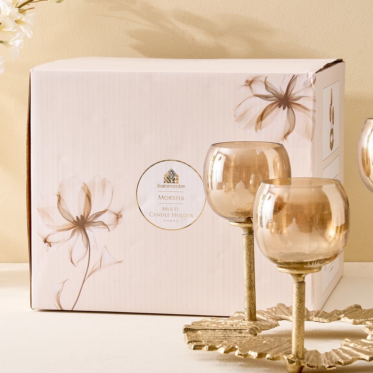 Moksha Brew Starbust Glass and Aluminium Multi Candle Holder