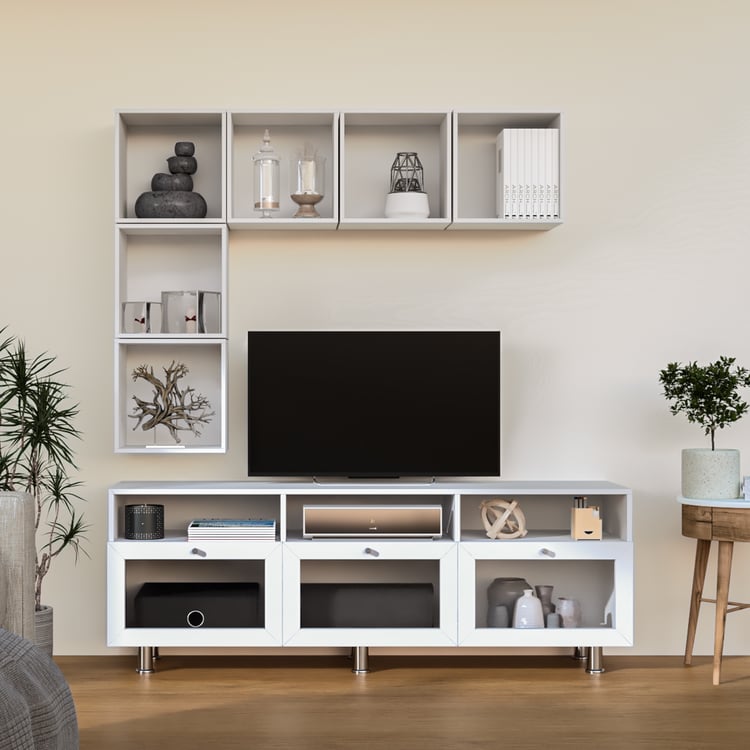 Soho Large TV Unit with 6 Multipurpose Cases - White