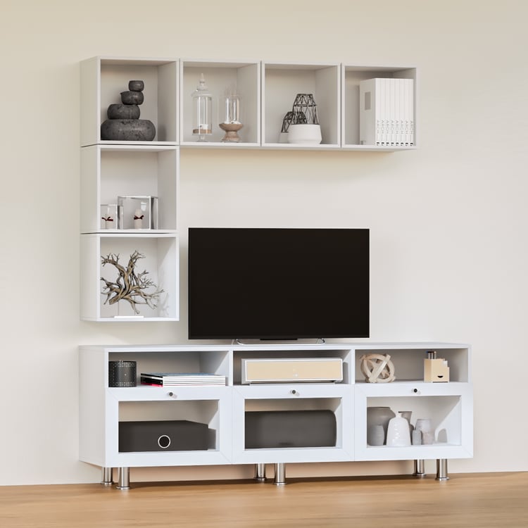 Soho Large TV Unit with 6 Multipurpose Cases - White