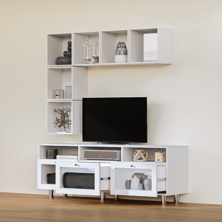 Soho Large TV Unit with 6 Multipurpose Cases - White