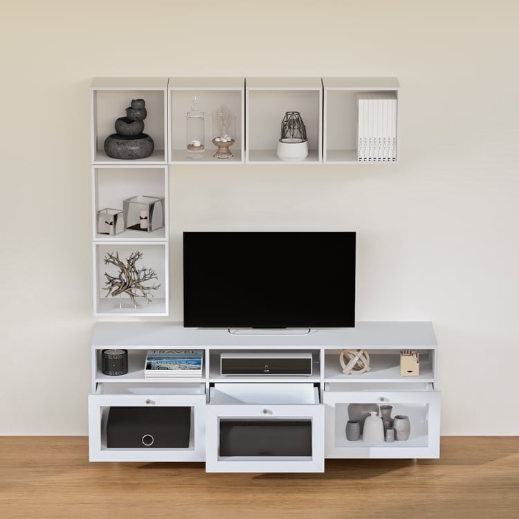 Soho Large TV Unit with 6 Multipurpose Cases - White