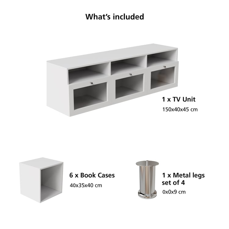 Soho Large TV Unit with 6 Multipurpose Cases - White