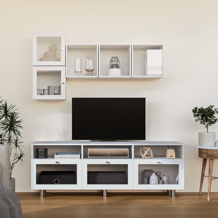 Soho Large TV Unit with 5 Multipurpose Cases and Cabinets - White