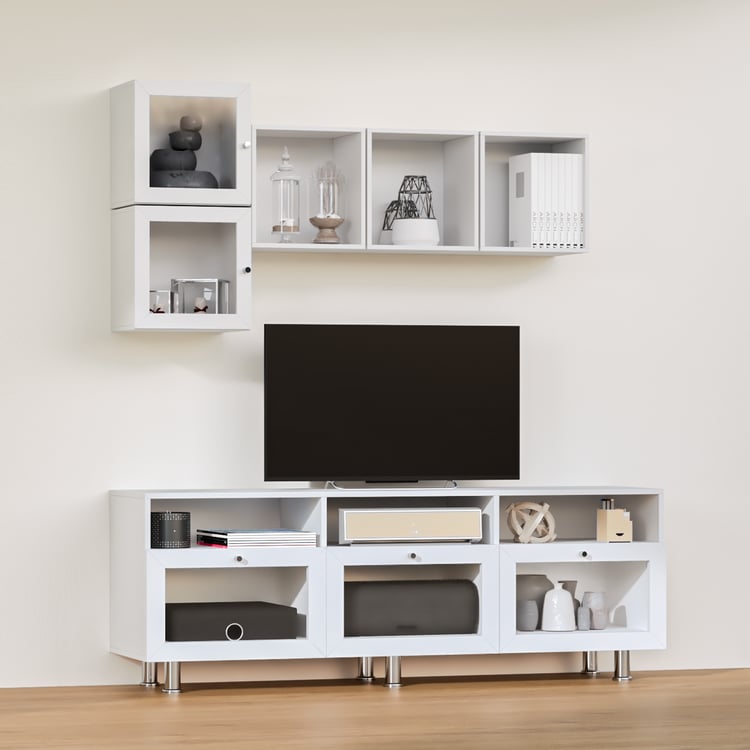 Soho Large TV Unit with 5 Multipurpose Cases and Cabinets - White