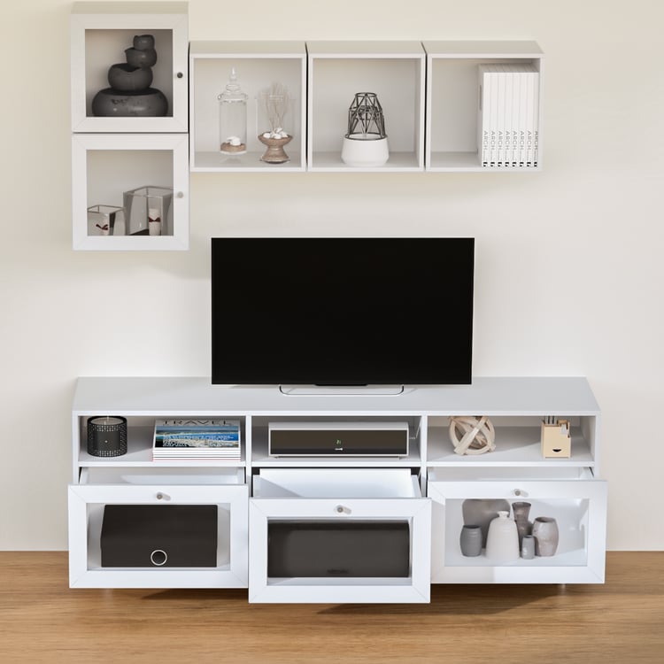 Soho Large TV Unit with 5 Multipurpose Cases and Cabinets - White
