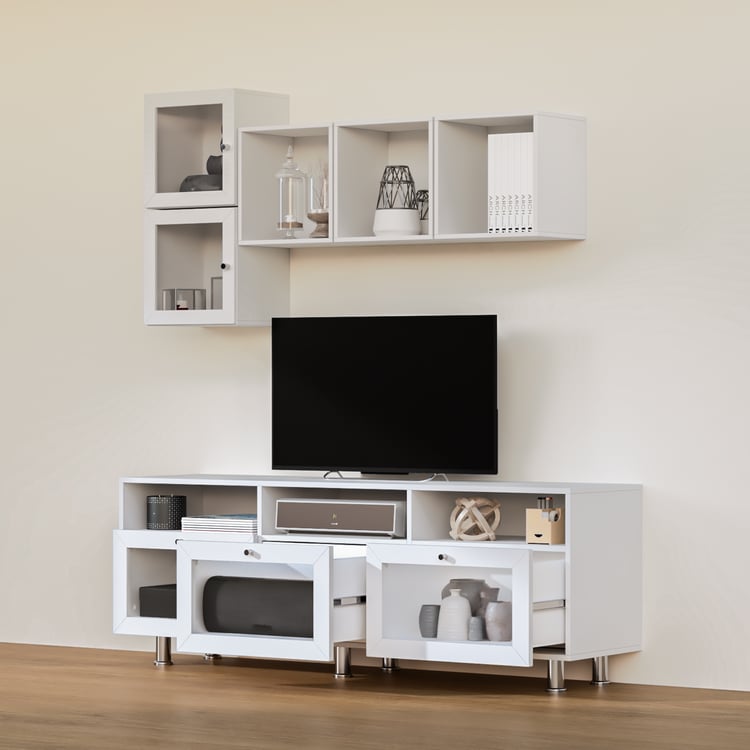 Soho Large TV Unit with 5 Multipurpose Cases and Cabinets - White