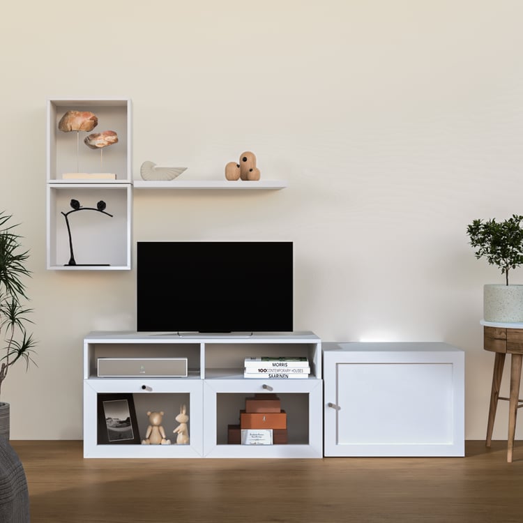 Soho Small TV Unit with 3 Multipurpose Cabinets and Open Shelf - White