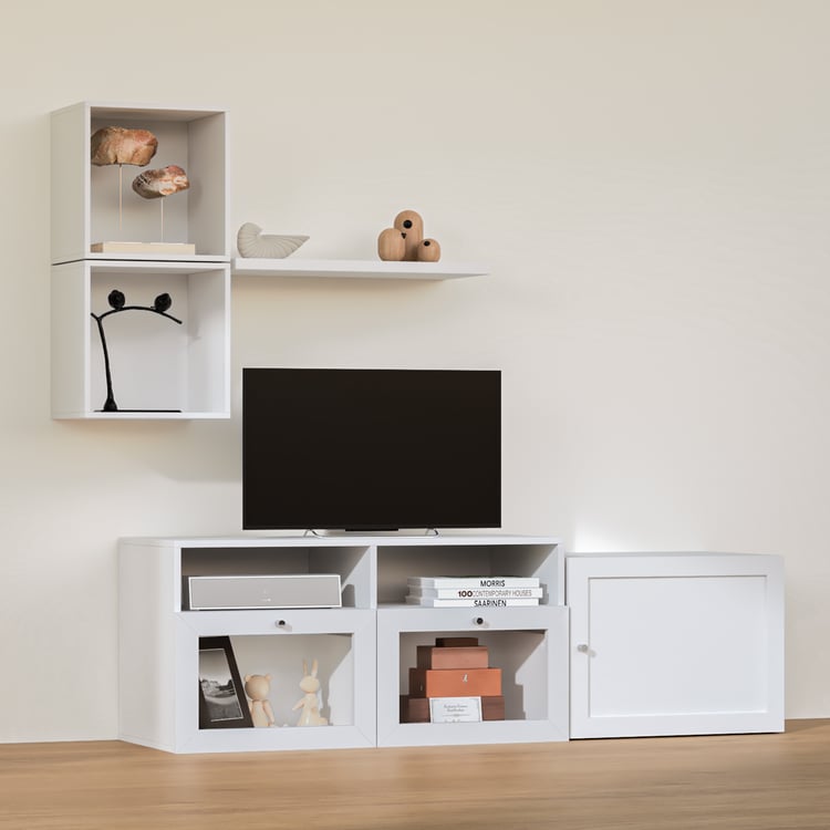 Soho Small TV Unit with 3 Multipurpose Cabinets and Open Shelf - White