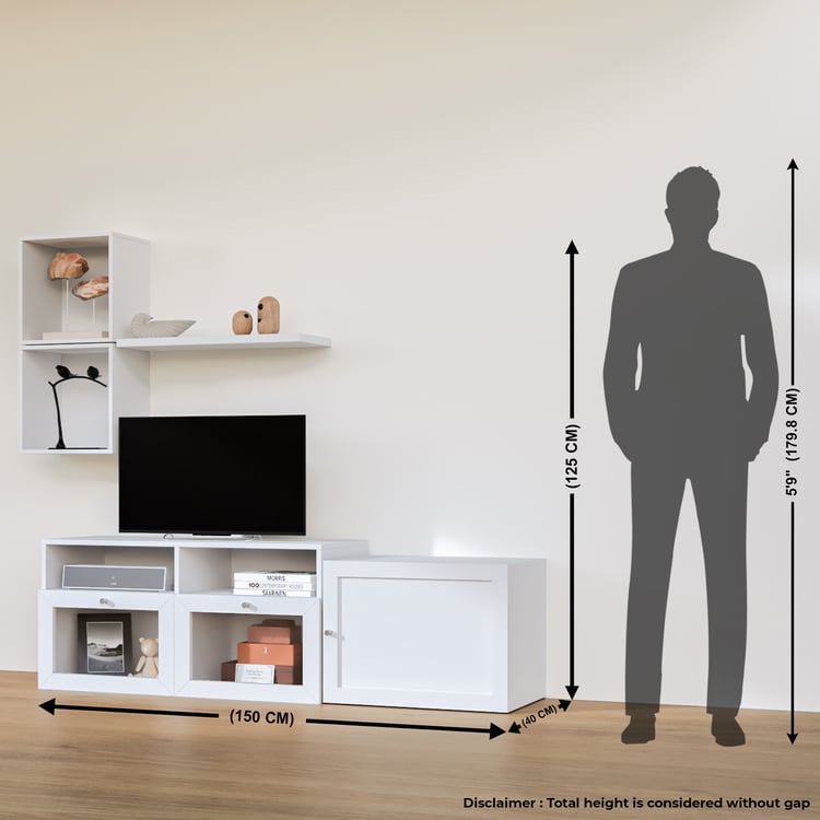 Soho Small TV Unit with 3 Multipurpose Cabinets and Open Shelf - White