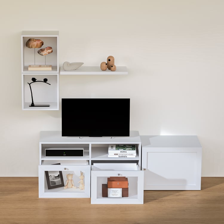 Soho Small TV Unit with 3 Multipurpose Cabinets and Open Shelf - White