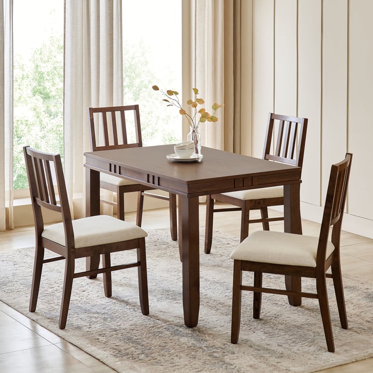 Trio Solid Wood 4-Seater Dining Set with Chairs - Walnut