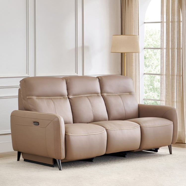 Skyros Half Leather 3-Seater Electric Recliner - brown