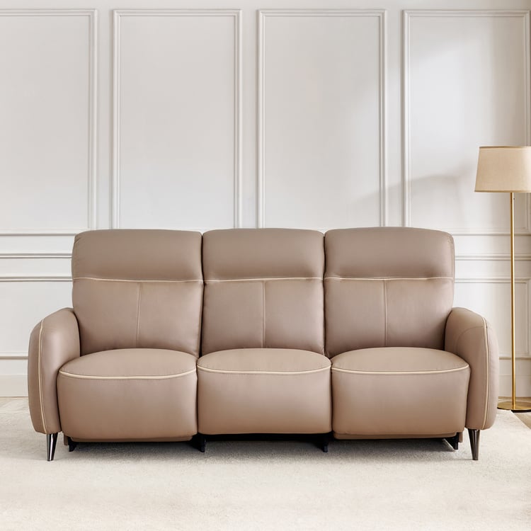 Skyros Half Leather 3-Seater Electric Recliner - brown