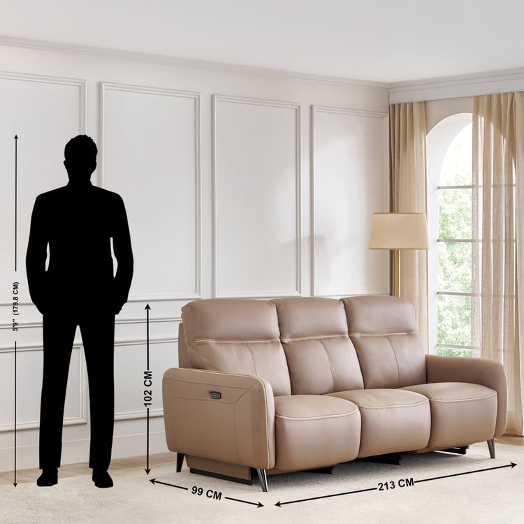 Skyros Half Leather 3-Seater Electric Recliner - brown