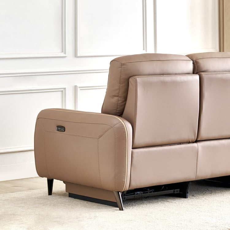 Skyros Half Leather 3-Seater Electric Recliner - brown