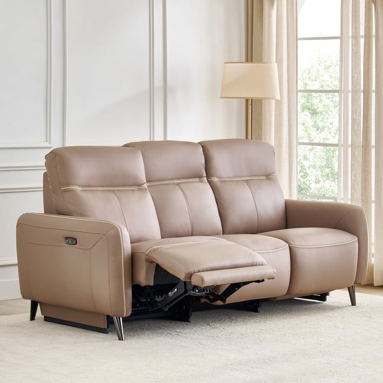 Skyros Half Leather 3-Seater Electric Recliner - brown