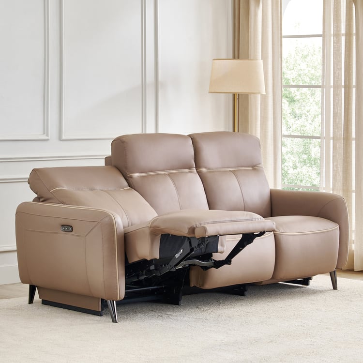 Skyros Half Leather 3-Seater Electric Recliner - brown
