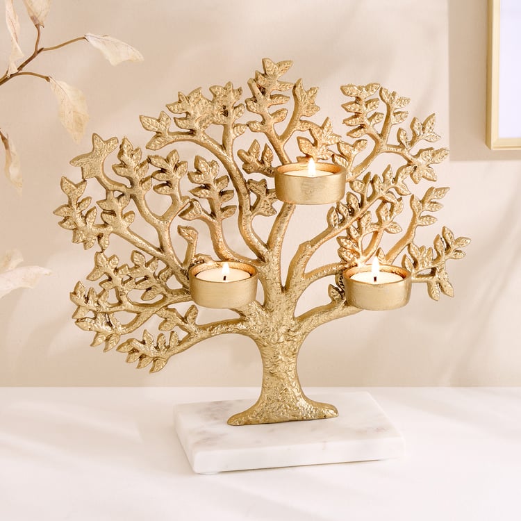 Oro Aluminium Tree of Life Multi T-Light Holder