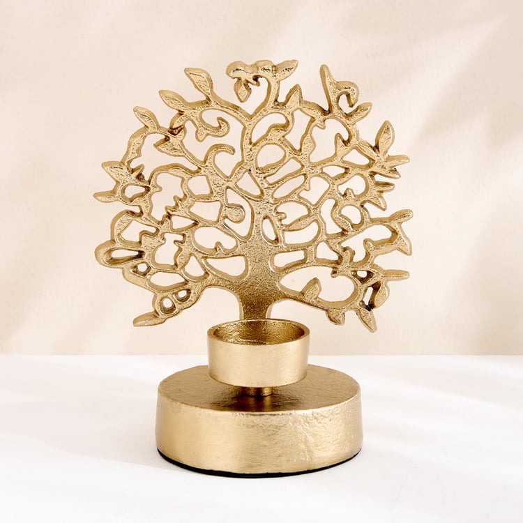 Oro Aluminium Tree of Life T-Light Holder