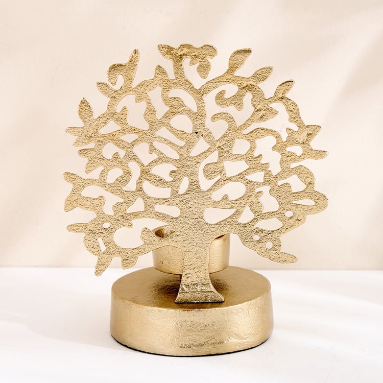 Oro Aluminium Tree of Life T-Light Holder
