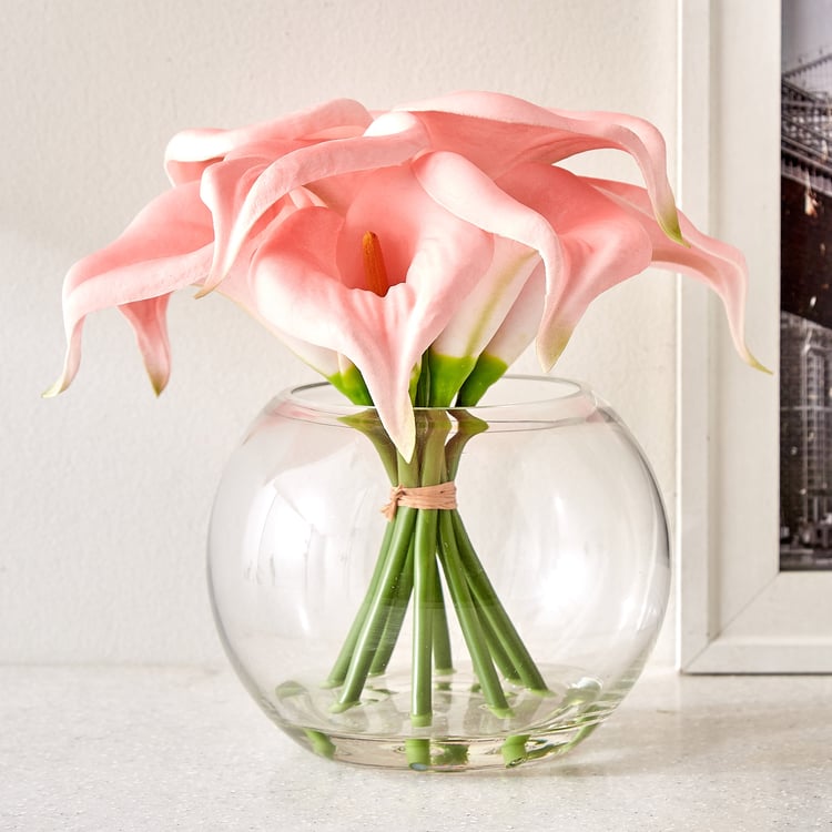 Gloria Elara Artificial Calla Lilies in Glass Pot