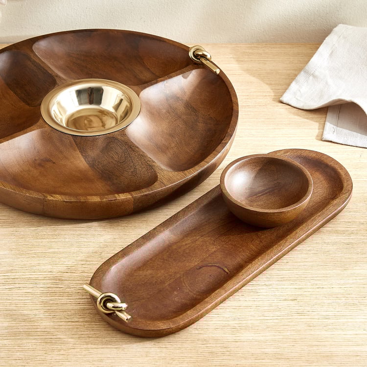 Nuqta Roi 2Pcs Wooden Chip and Dip Platter