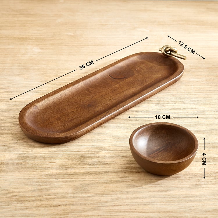Nuqta Roi 2Pcs Wooden Chip and Dip Platter