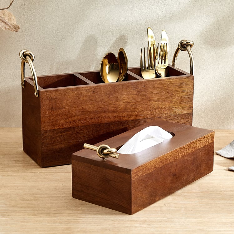 Nuqta Roi Wooden Tissue Box - 23.5x12x8cm