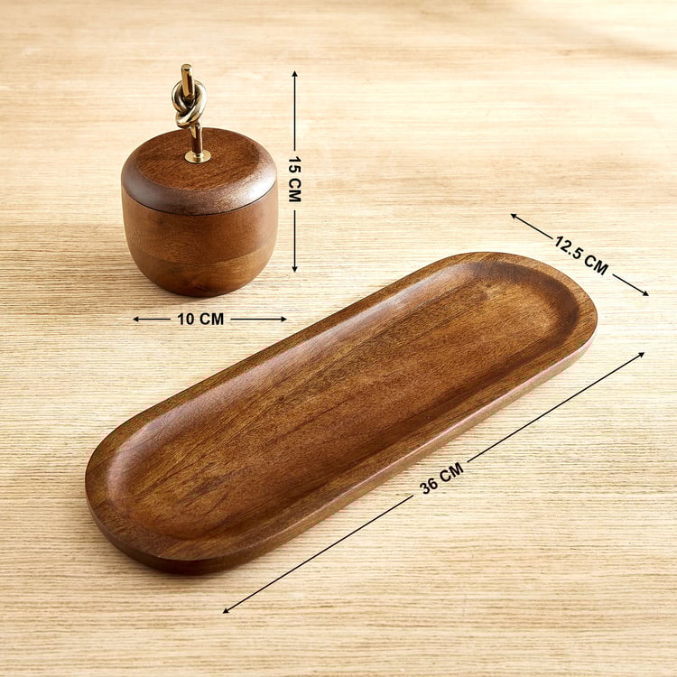 Nuqta Roi Set of 3 Wooden Condiment Set with Tray