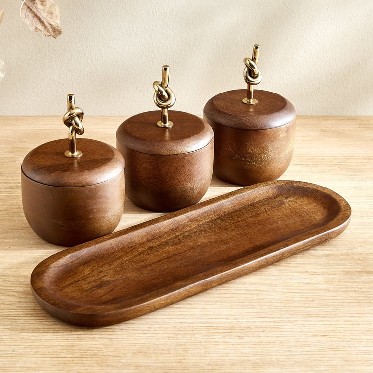 Nuqta Roi Set of 3 Wooden Condiment Set with Tray