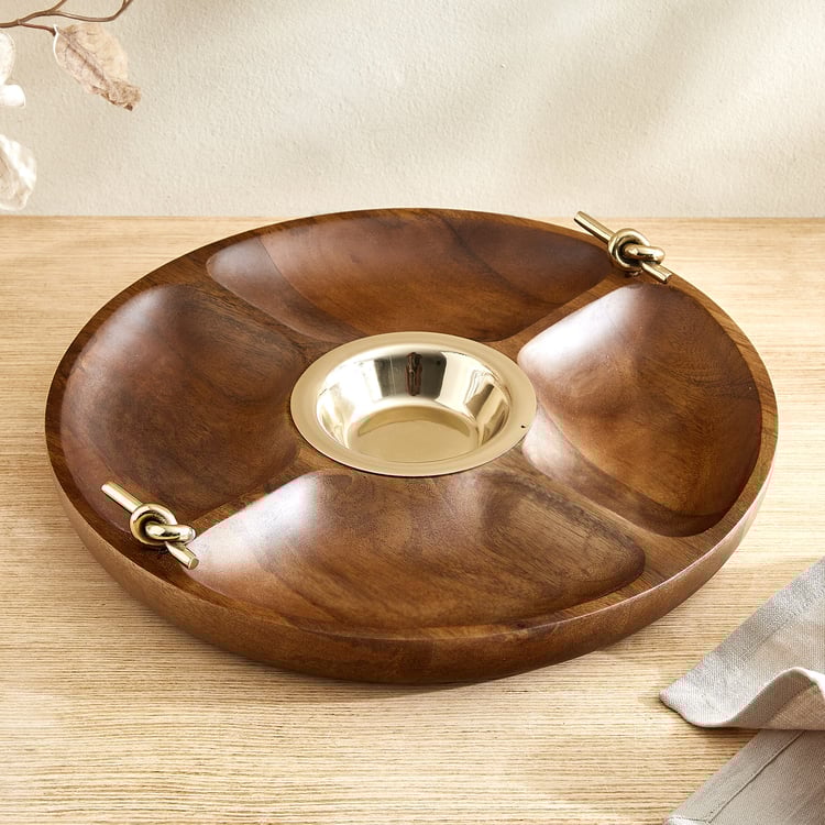 Nuqta Roi Wood Partitioned Chip and Dip Platter