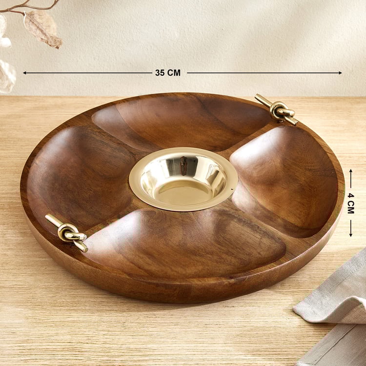 Nuqta Roi Wood Partitioned Chip and Dip Platter