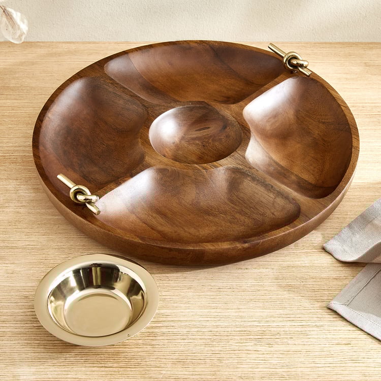Nuqta Roi Wood Partitioned Chip and Dip Platter