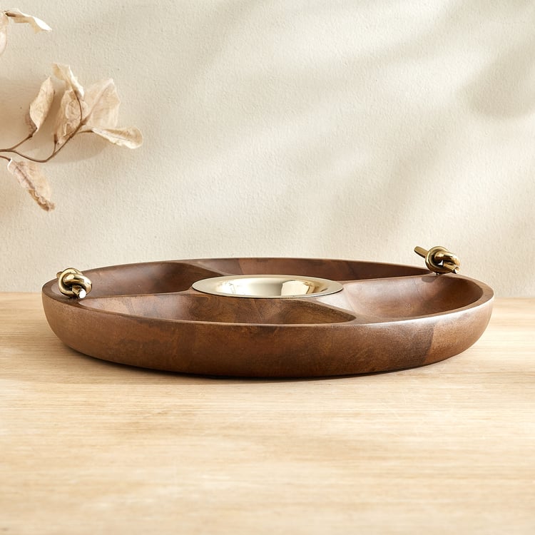 Nuqta Roi Wood Partitioned Chip and Dip Platter