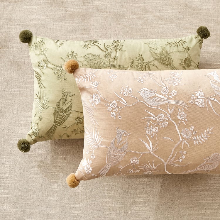 Oriental Calla Embroidered Filled Cushion - 50x30m