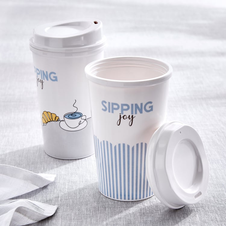 Bakers Pride Veha Set of 2 Melamine Printed Travel Tumbler with Lid - 450ml