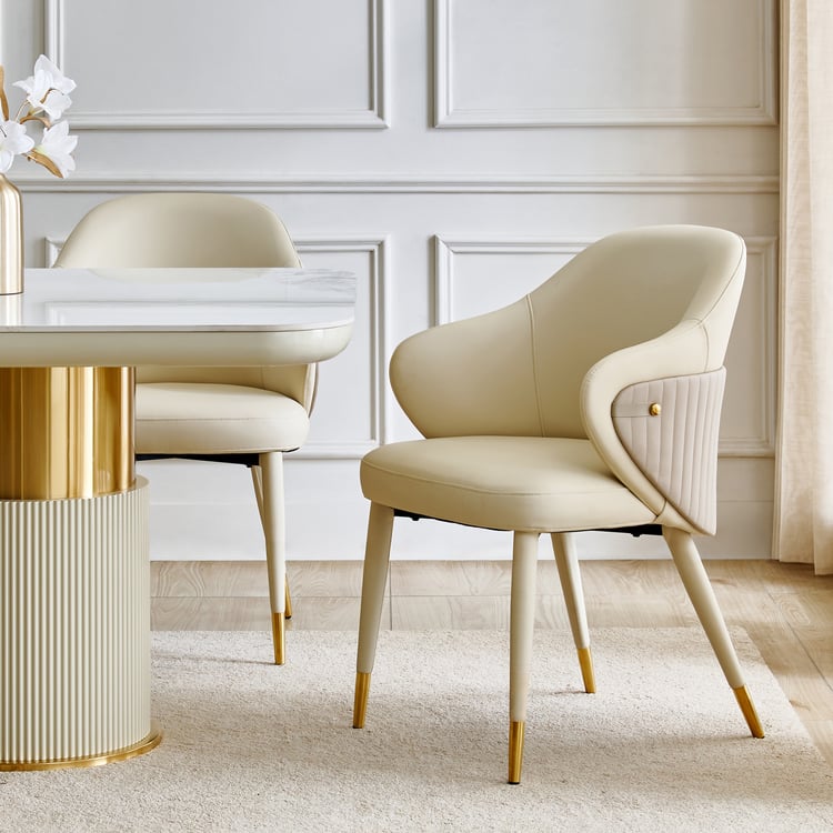 Orion Set of 2 Faux Leather Dining Chairs - Cream