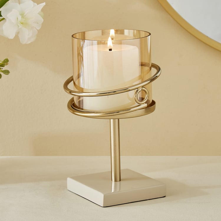 Moksha Loop Glass and Metal Pillar Candle Holder - Medium