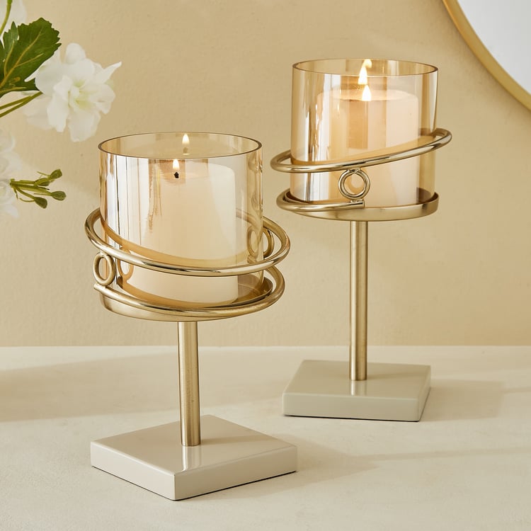 Moksha Loop Glass and Metal Pillar Candle Holder - Medium