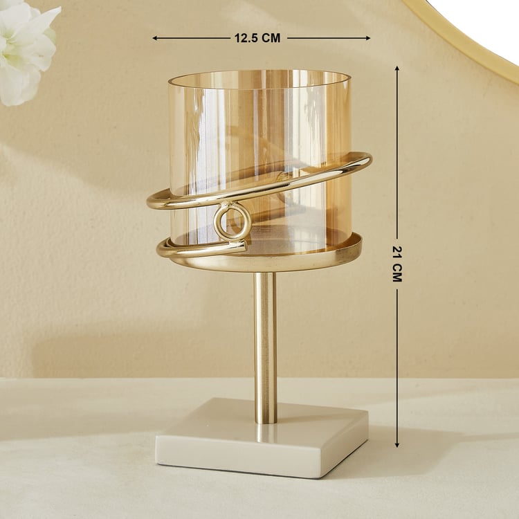 Moksha Loop Glass and Metal Pillar Candle Holder - Medium