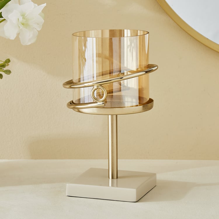 Moksha Loop Glass and Metal Pillar Candle Holder - Medium