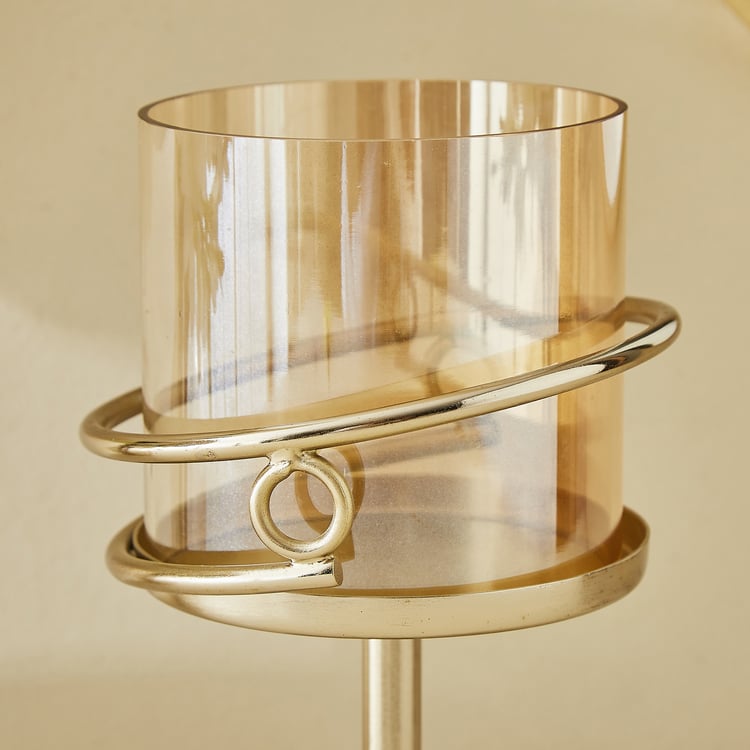 Moksha Loop Glass and Metal Pillar Candle Holder - Medium