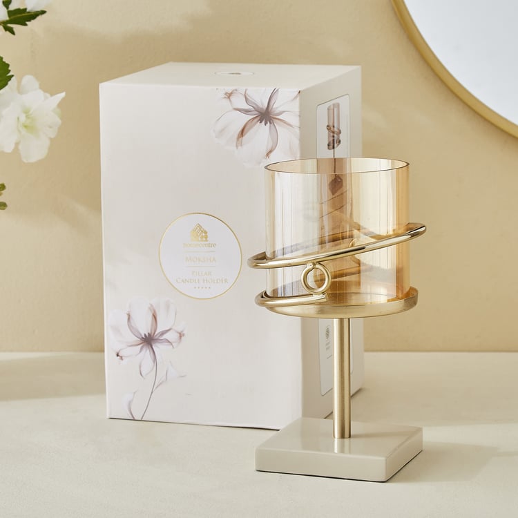 Moksha Loop Glass and Metal Pillar Candle Holder - Medium