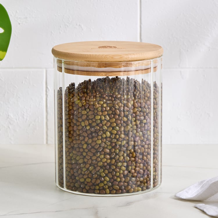 Palestine Sagano Borosilicate Glass Storage Canister with Bamboo Lid - 700ml