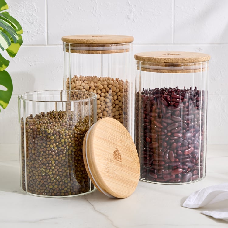 Palestine Sagano Borosilicate Glass Storage Canister with Bamboo Lid - 700ml