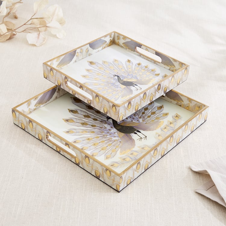 Corsica Hues Wooden Peacock Serving Tray - 30.5x30.5x4.5cm