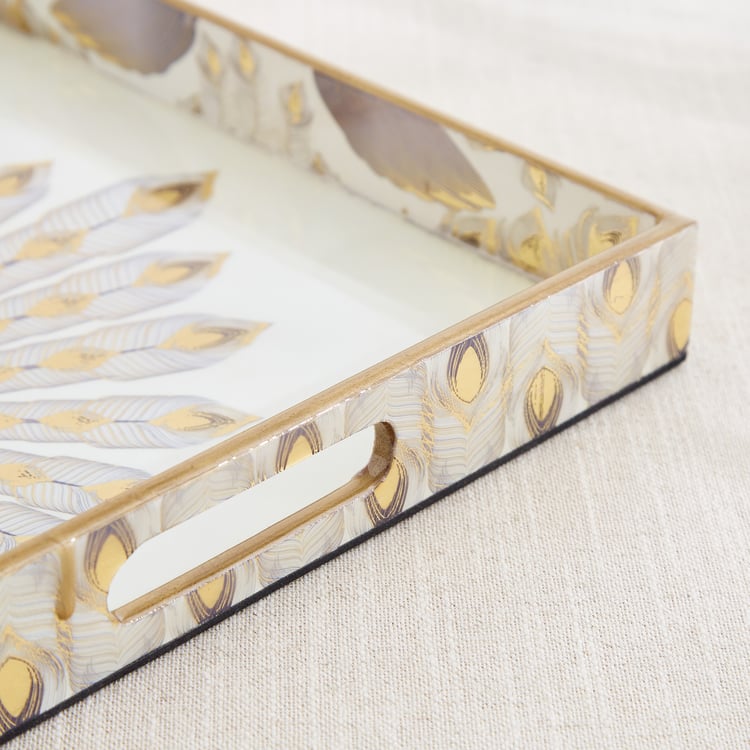 Corsica Hues Wooden Peacock Serving Tray - 30.5x30.5x4.5cm