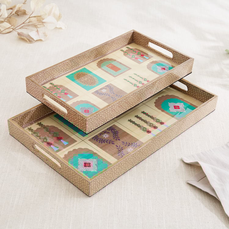 Corsica Hues Wooden Printed Serving Tray - 35.5x20x4.5cm